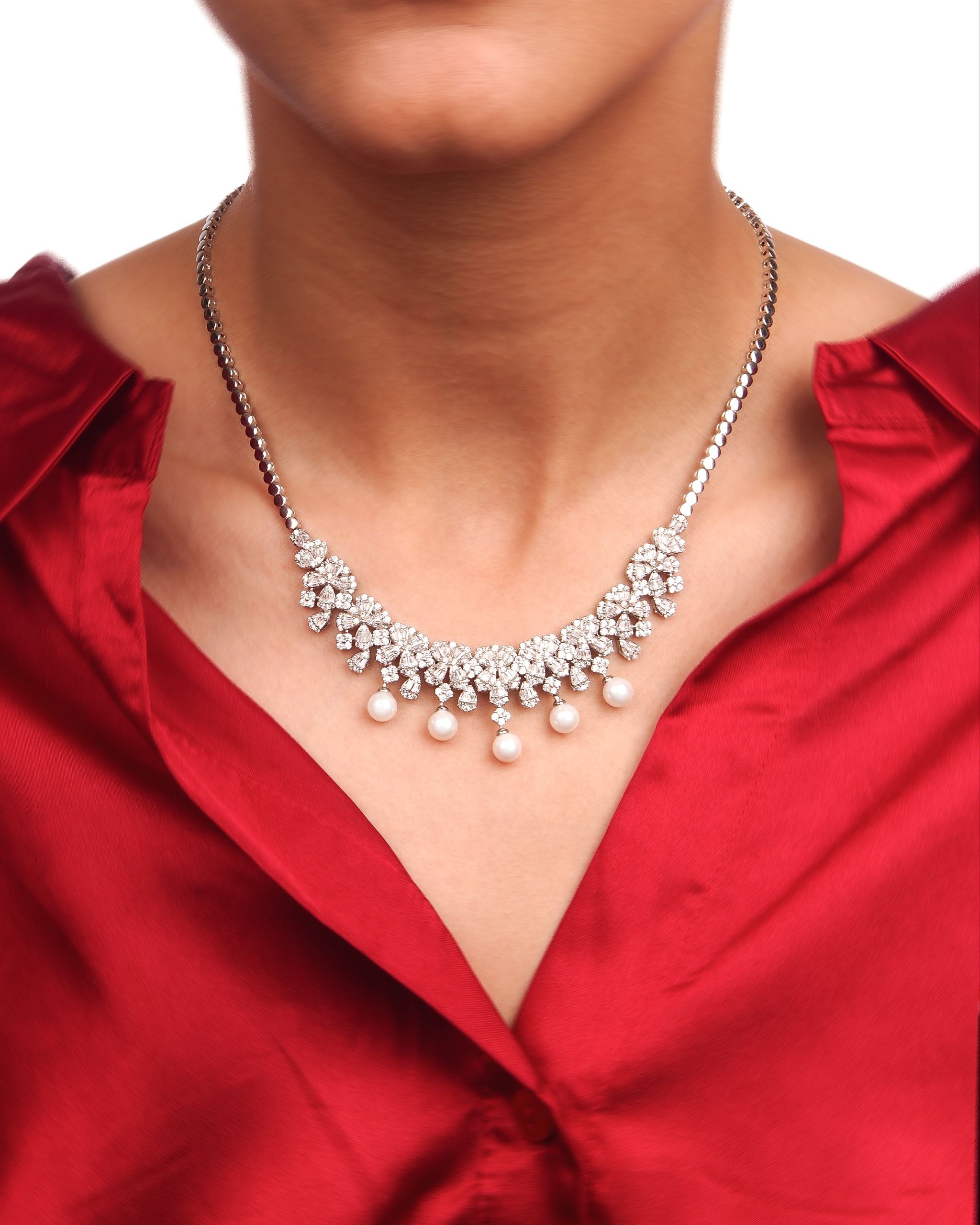 گردنبند سرویس نقره جواهری مروارید دار