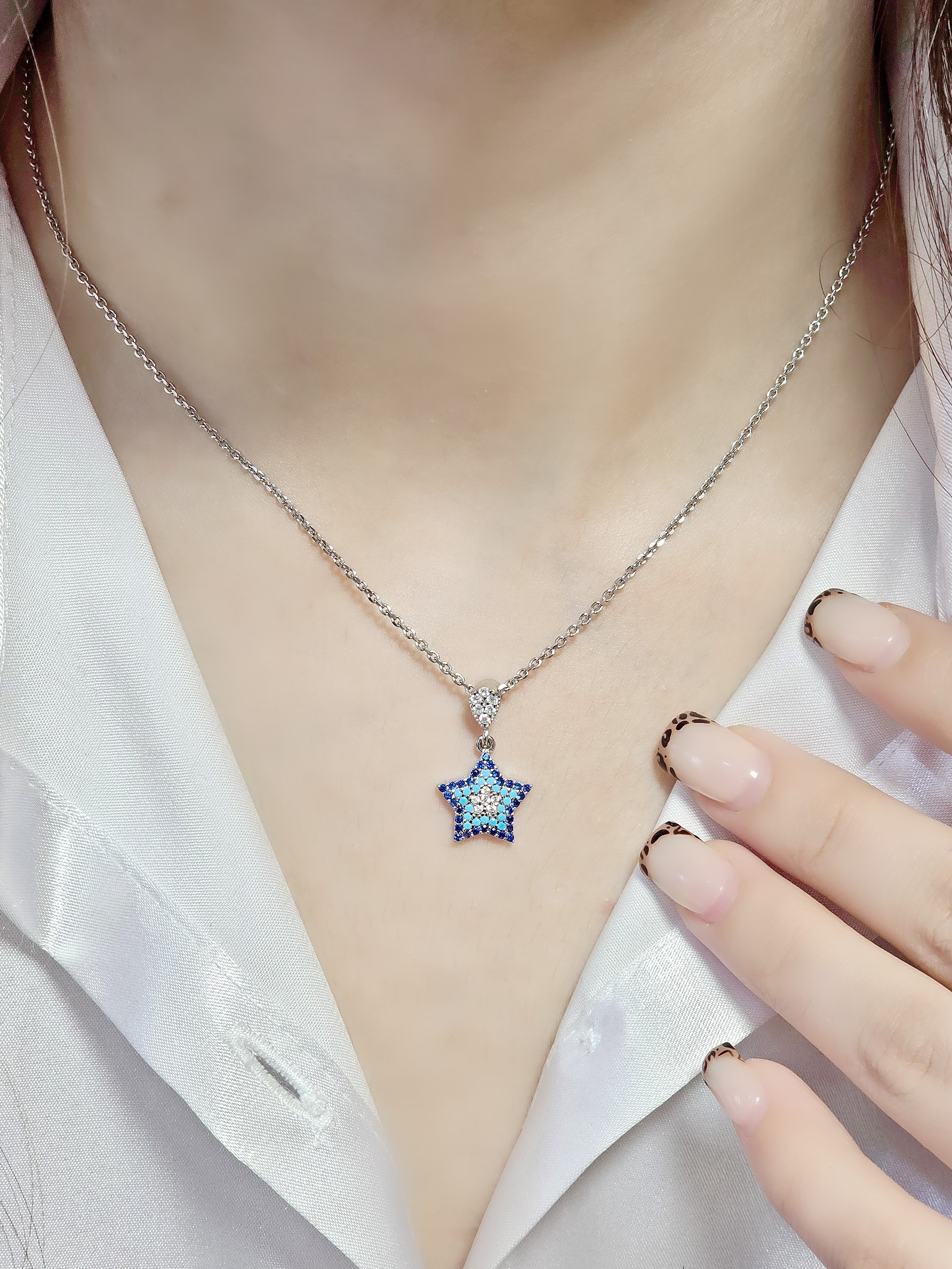 پلاک چشم نظر مدل ستاره نقره جواهری