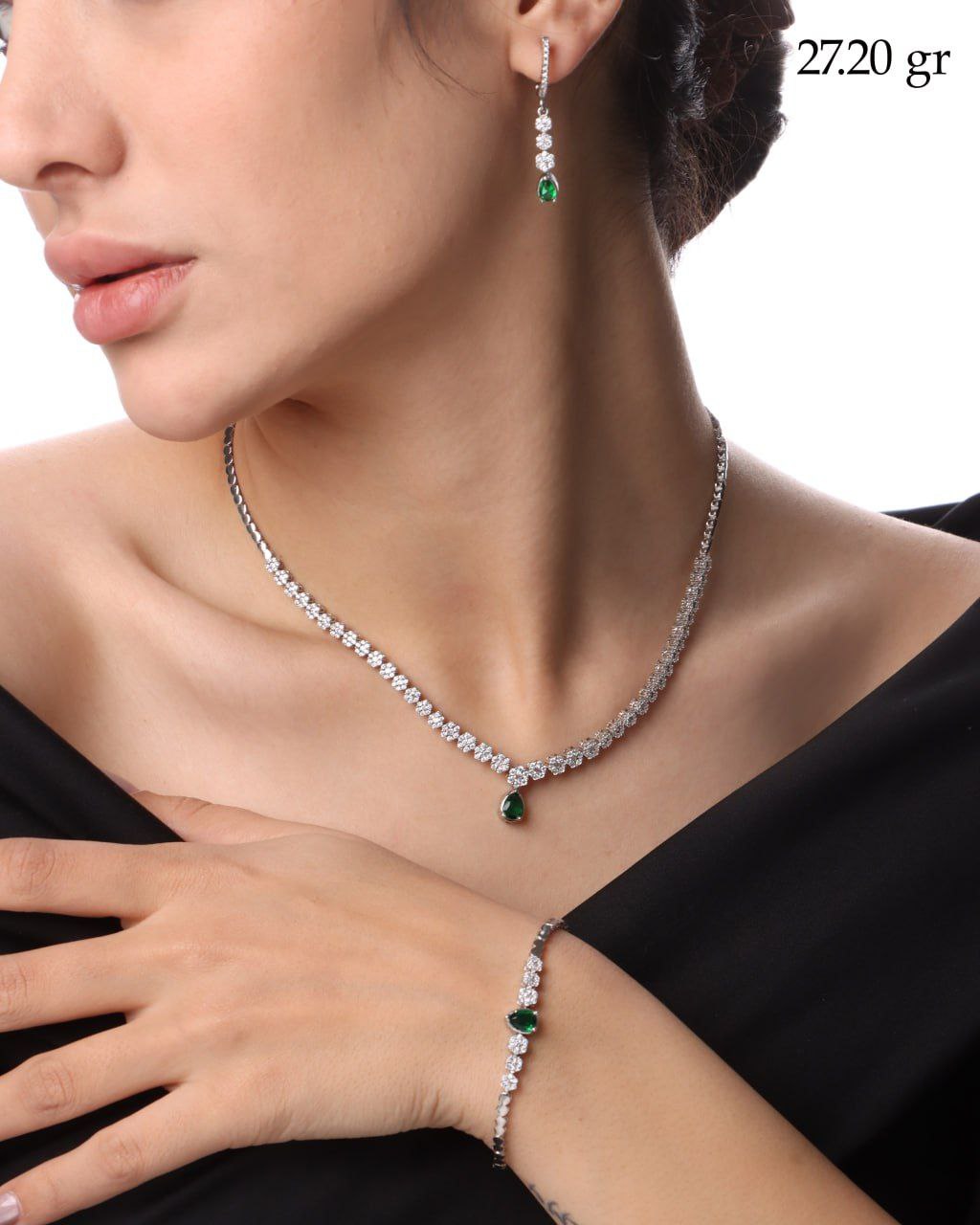 سرویس نقره جواهری زنانه طرح فلاور S14 