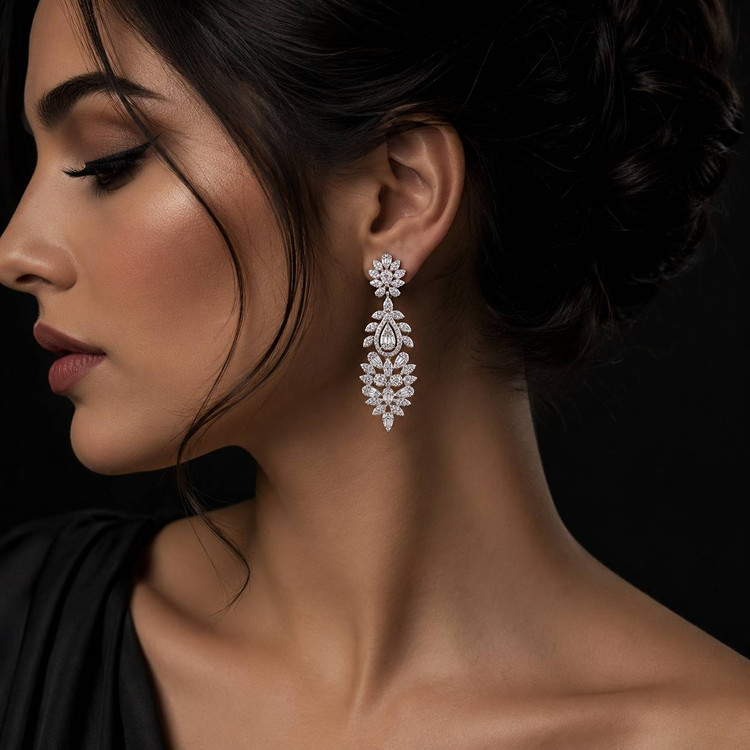 گوشواره نقره زنانه طرح جواهر کد G1J1